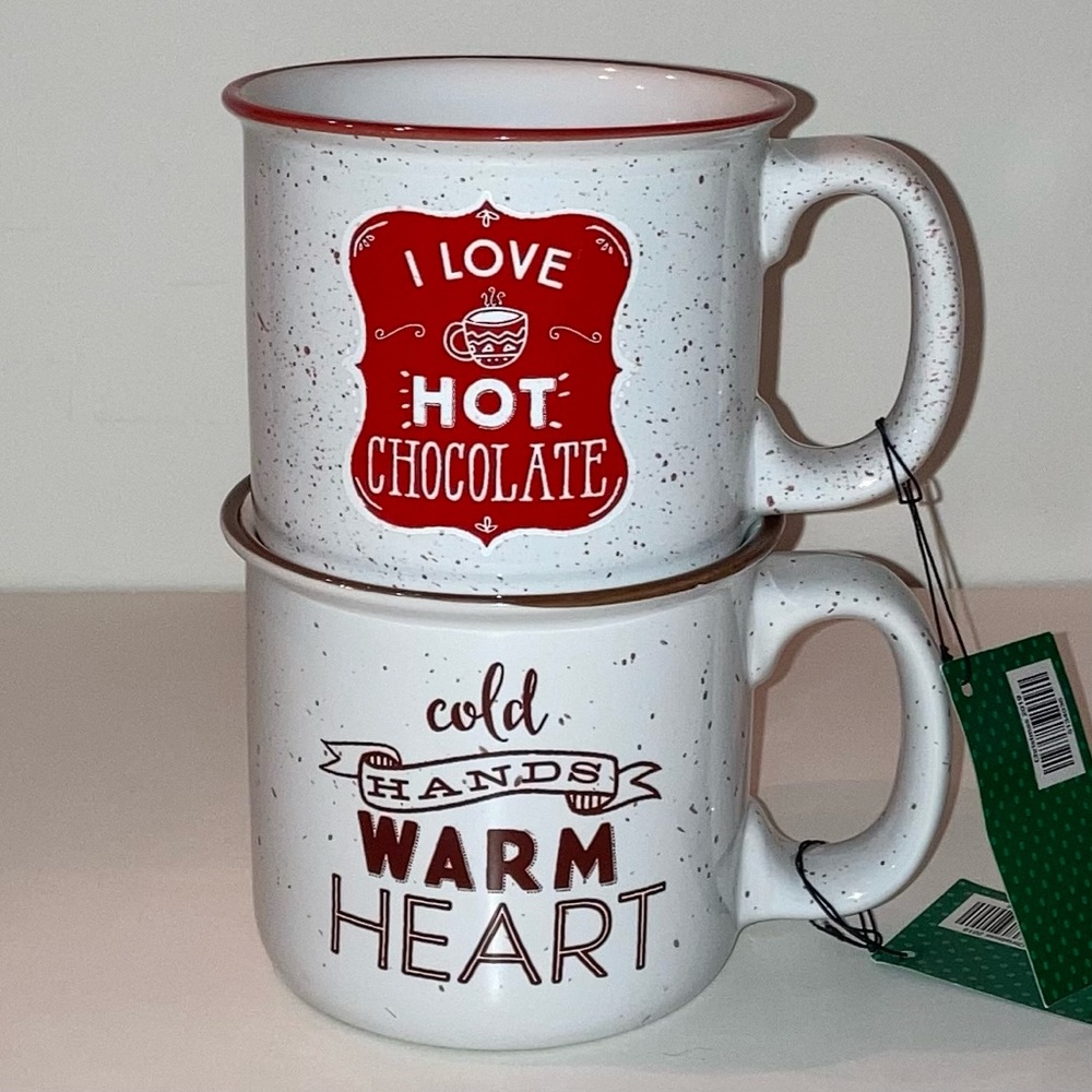 Set of 2 Winter Ceramic Coffee Mugs Christmas Farmhouse Retro Nostalgia Cups